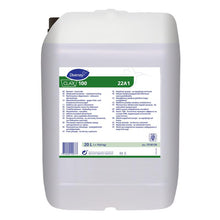 Ein 20-Liter-Kanister Clax 100 Waschkraftverstärker - Lebensmittelverschmutzungen von Diversey Deutschland GmbH & Co. OHG, mit weißem, mehrsprachigem Etikett, Griff und Schraubverschluss für die effektive Reinigung von Lebensmittelflecken.