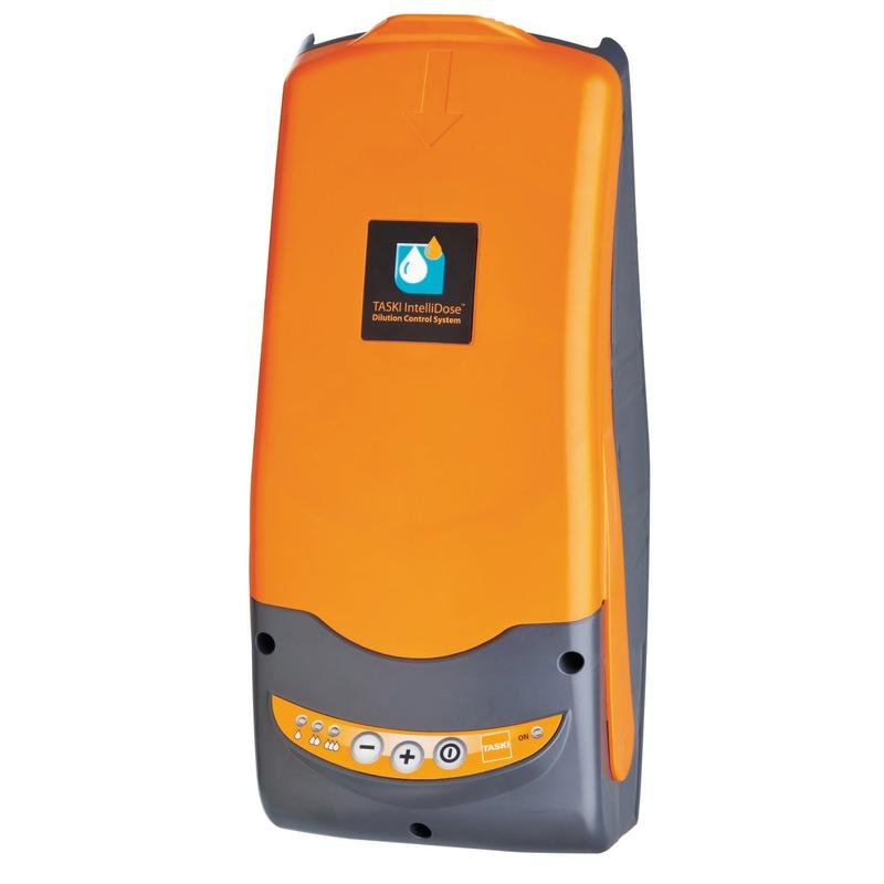 A TASKI IntelliDose swingo 4000/5000 a Diversey Deutschland GmbH & Co. OHG-tól egy narancssárga-szürke, falra szerelhető adagolórendszer vezetőüléses súroló-szívógépekre, feliratozott gombokkal és szimbólumokkal az alsó előlapján. A szállítás egyedi eszközként történik.