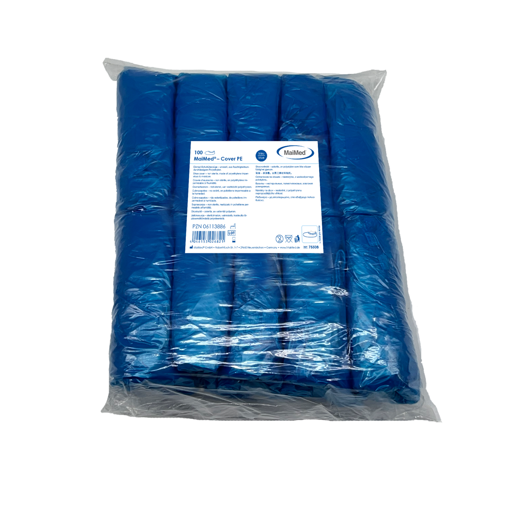 MaiMed-Cover PE cipővédők Eldobható cipőhuzatok PE-ből, kék, 100 db/csomag. | Csomag (100 db)