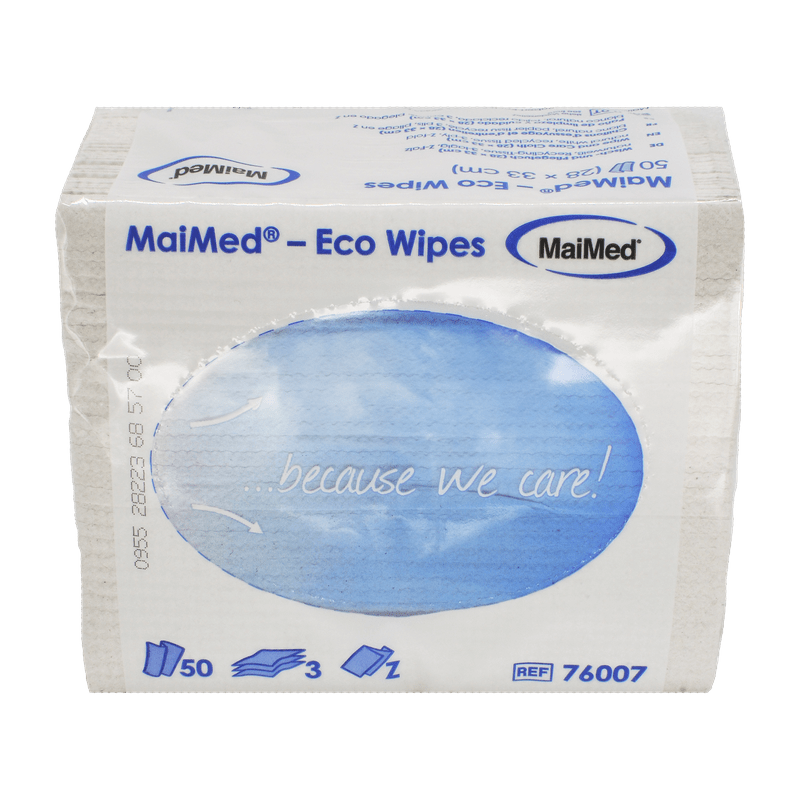 MaiMed- Eco Wipes - törlő és ápoló kendő, 28x33cm újrahasznosított törlőkendő, natúr fehér, 3 rétegű, 50 db/csomag | Csomag (50 db)