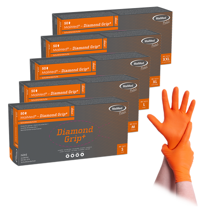 MaiMed-Diamond Grip+ narancssárga, nem steril, pf latexmentes nitril kesztyű