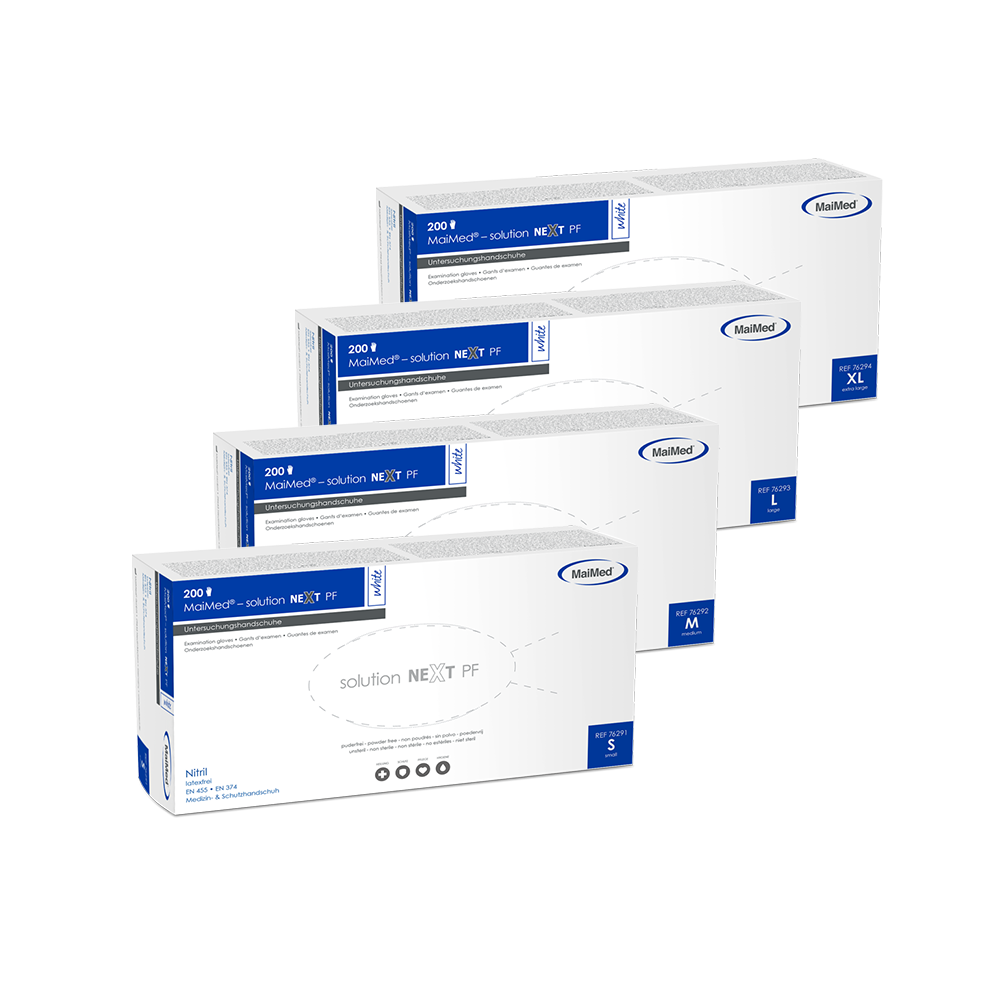 MaiMed-solution next fehér nitril kesztyű, nem steril, latexmentes, 200 db/doboz