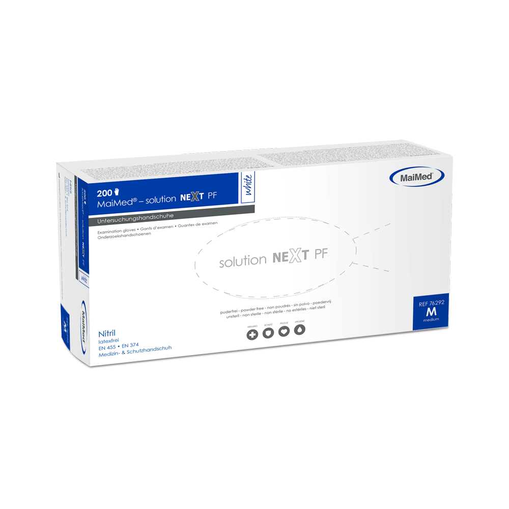 MaiMed-solution next fehér nitril kesztyű, nem steril, latexmentes, 200 db/doboz