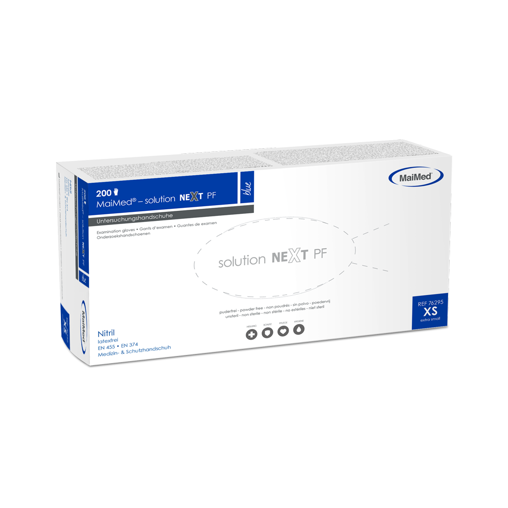 MaiMed-solution next kék nitril kesztyű, nem steril, latexmentes, 200 db/doboz
