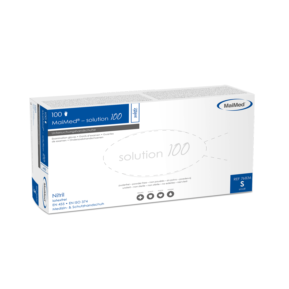 MaiMed-solution 100 fehér, nem steril, pf latexmentes kesztyű, fehér, 100 db/doboz