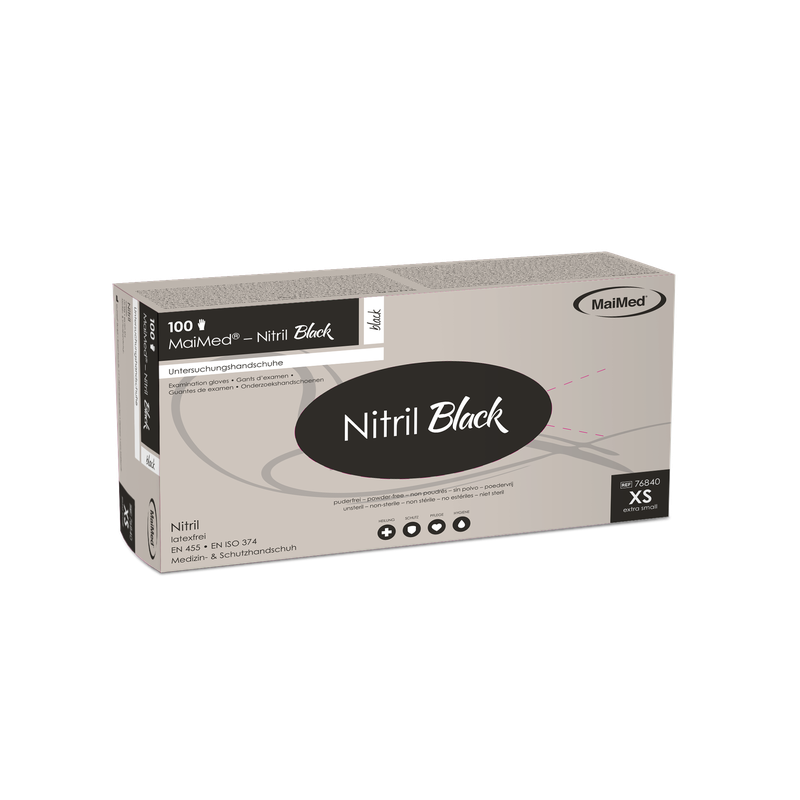 MaiMed-Nitrile Black fekete, nem steril púdermentes, latexmentes kesztyű 100 db/doboz