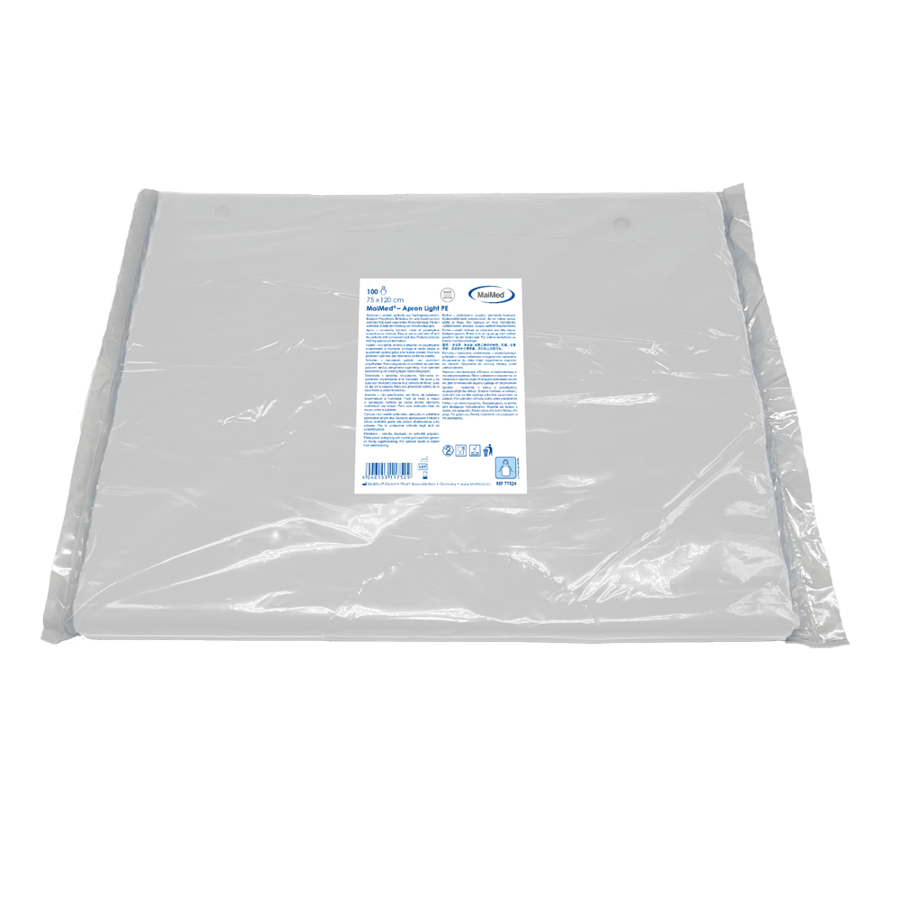 MaiMed-Apron Light PE, kötény PE-ből 75x120cm fehér, 100 db/csomag, blokkolt, sima felületű | Csomag (100 db)