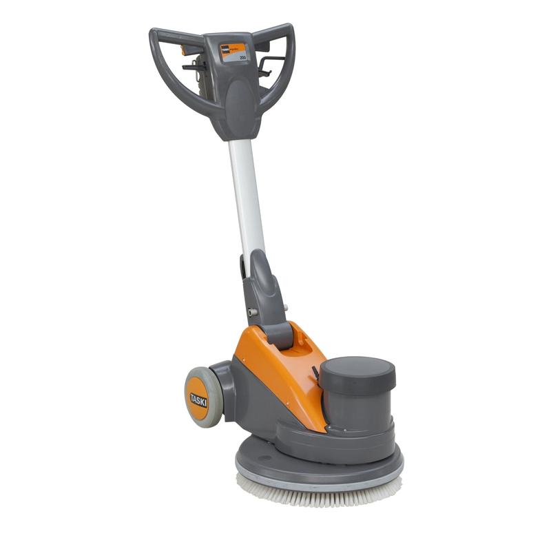 A TASKI ergodisc 200 a Diversey Deutschland GmbH & Co. OHG-tól, egy költséghatékony, alacsony fordulatszámú (200 ford./perc) súroló- és szívógép minden standard tisztítási feladathoz, szürke és narancssárga színben, fehér háttérrel, kezelőszervekkel és kerekekkel van ábrázolva.