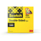 A sárga doboz Scotch® kétoldalas ragasztószalag, 1 tekercs, 19 mm x 33 m a 3M Deutschland GmbH-tól kockás mintával, "100s of Uses" felirattal és egy bélyegképpel van ellátva. Ideális kézműves igényekhez, a szalag hordozó nélküli.
