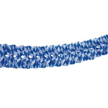 A PAPSTAR nagyméretű girland, nehezen gyúlékony papír (Ø 16 cm · 10 m) a PAPSTAR GmbH-tól kék-fehér rombuszmintát mutat, amely vízszintesen feszül fehér alapon. Ideális dekorációhoz és nehezen gyúlékony papírból a további biztonság érdekében.