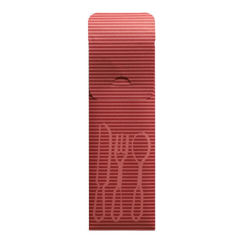 A PAPSTAR 100 evőeszköztartó (23,5 x 7,3 cm) a PAPSTAR GmbH-tól piros, hosszában bordázott papír evőeszköztartók dombornyomott villákkal, késekkel és kanalakkal, fedélfüllel és színes bisztró szalvétával – ideális a vendéglátóipari használatra.