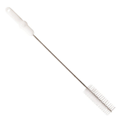 A Haug Bürsten A KG Haug csőkefe V2A rozsdamentes acélhuzallal, PBT középrésszel, 500 x ø40 mm-es, fehér színben, merev sörtékkel és hosszú rozsdamentes acél nyéllel rendelkezik, amely megkönnyíti a fogást – tökéletes a higiénikus csőtisztításhoz. Egyszerű fehér háttér.