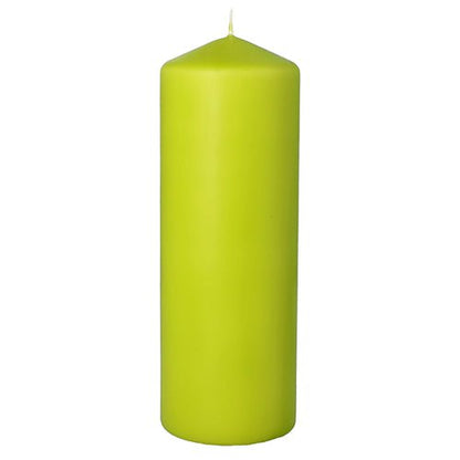A PAPSTAR Stumpenkerze Ø 70 mm, 200 mm a PAPSTAR GmbH-tól egy kiváló minőségű zöld viaszgyertya hegyes tetejével és látható kanóccal – tökéletes elegáns dekorációként a nappalijába.