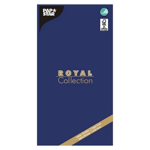 A „ROYAL Collection” 120 cm x 180 cm-es asztalterítő a PAPSTAR GmbH-tól, szövet, sötétkék csomagolásban jelenik meg arany-fehér márkajelzéssel és zöld tanúsító logóval – így elegáns és magas minőségű asztali dekorációt kínál minden alkalomra.