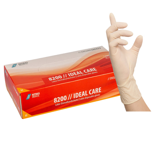 NITRAS IDEAL CARE, latex eldobható kesztyű, natúr színű