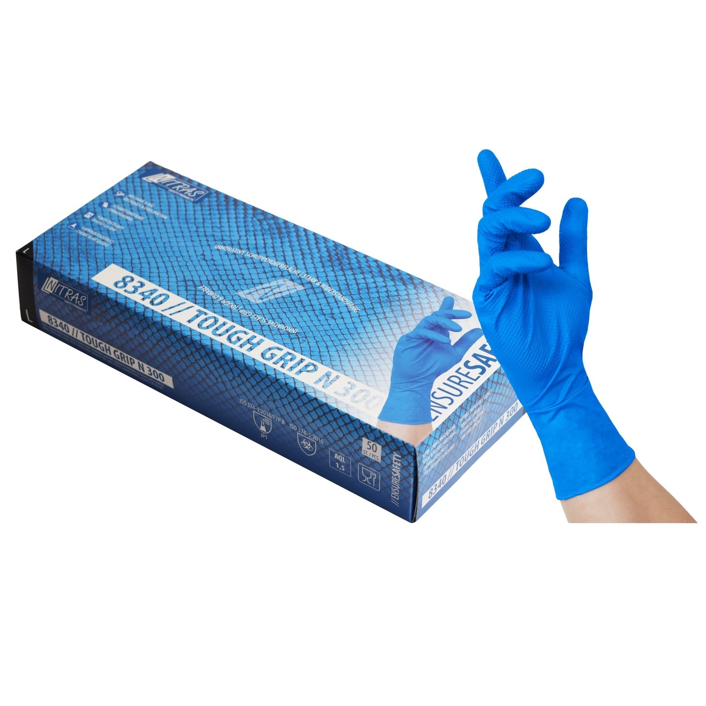 NITRAS TOUGH GRIP N 300, nitril eldobható kesztyű, kék