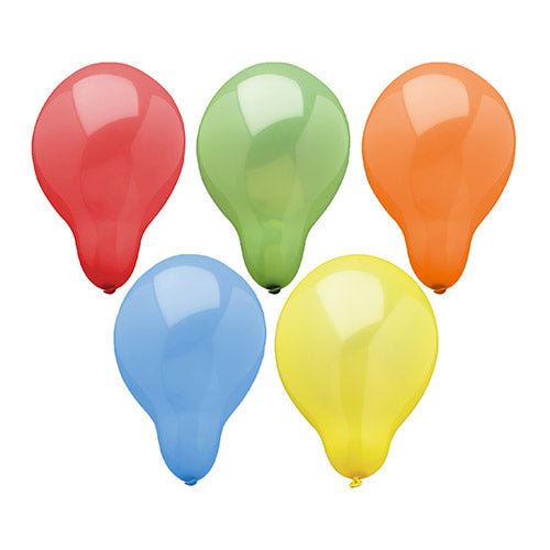 Öt PAPSTAR léggömb Ø 29 cm, színesen válogatva (piros, zöld, narancs, kék, sárga) a PAPSTAR GmbH-tól két sorban fehér háttér előtt van elrendezve. A felső sorban három léggömb van, az alsó sorban kettő. Minden léggömbön fényvisszaverődés látható.