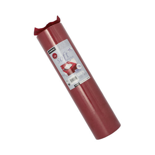 Egy feltekert Starpak asztali futó, anyagszerű textil „Soft Selection“ (24 m x 40 cm), középen Starpak márkázással és termékrészletekkel ellátott címkét mutat.