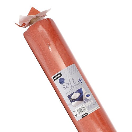 Egy tekercs Starpak asztalterítő, szövethez hasonló "soft selection plus" orvosi papír központi címkével, Starpak márkával, használati útmutatóval és egy papírral borított vizsgálóasztal képével, amely kiemeli a tartós asztalterítő minőségét.