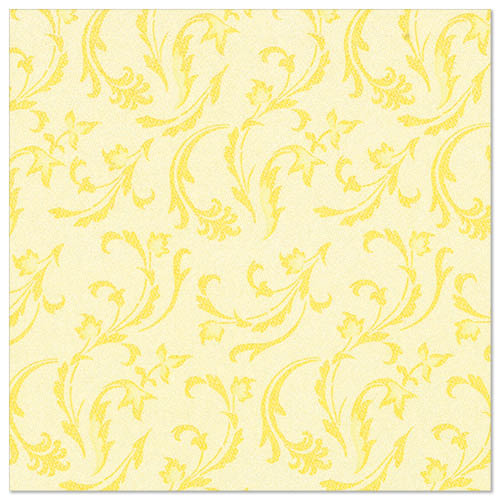 A PAPSTAR GmbH 50 "ROYAL Collection" (40 x 40 cm, sárga, 1/4-hajtású) szalvétái sárga virág- és indamintát mutatnak világos sárga alapon - ideális az elegánsan megterített asztalhoz.