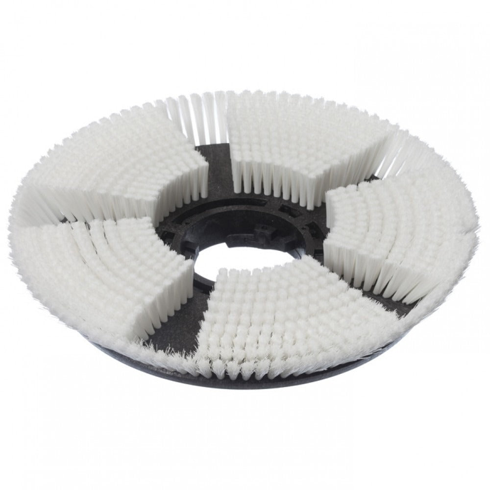 Diversey száraz samponkefélő kefe, Ø 43 cm, TASKI ergodisc 165-höz: Kerek fekete műanyag kefe radiálisan elrendezett fehér sörtékkel és középső nyílással. Ideális szőnyegtisztításhoz. A csomag 1 darabot tartalmaz.