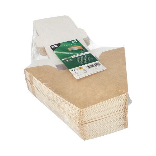 Egy csomag 50 PAPSTAR átlátszó ablakos szendvicsdoboz barna, PLA-ból (12,3 cm) a PAPSTAR GmbH-tól - környezetbarát barna dobozok átlátszó csomagolásban zöld-fehér címkével; tökéletes az élelmiszerek fenntartható tárolására.