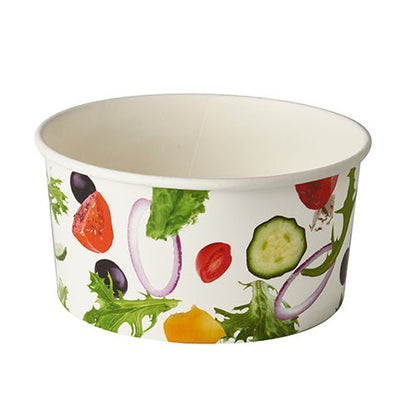 A Starpak 45 salátástálak "To Go" egy fehér, eldobható papírtál 15 cm átmérővel, amelynek külső oldalán paradicsom, uborka, vöröshagyma, saláta és olíva képek vannak nyomtatva.