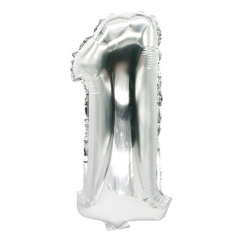 A PAPSTAR ezüst fólia léggömb (35 x 20 cm) a PAPSTAR GmbH-tól, egyes szám formájában és fehér háttér előtt fényképezve – ideális elegáns dekorációként minden különleges alkalomra.