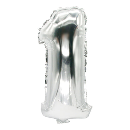 A PAPSTAR ezüst fólia léggömb (35 x 20 cm) a PAPSTAR GmbH-tól, egyes szám formájában és fehér háttér előtt fényképezve – ideális elegáns dekorációként minden különleges alkalomra.