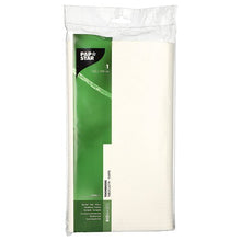 Egy lezárt műanyag csomagolás egy összehajtott fehér PAPSTAR terítő fóliát tartalmaz (120x180 cm) partikra, zöld és fehér felirattal a PAPSTAR GmbH-tól, amely kiemeli a tartós dizájnt.