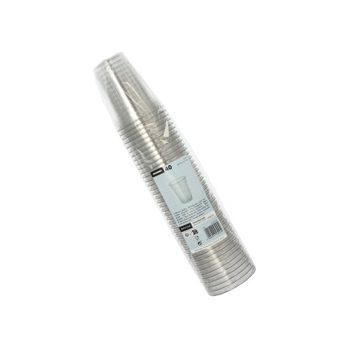 Eine Packung mit 40 Starpak Hurricane PET 0,2 l glasklaren Trinkbechern (Ø 7,8 cm x 9,7 cm) ist in Folie eingewickelt und hat in der Mitte ein weißes Etikett mit Produktdetails.
