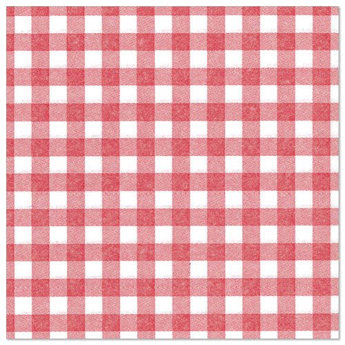 Egy négyzet alakú kendő piros-fehér kockás mintával tökéletesen illik az PAPSTAR GmbH 50 szalvétájához "ROYAL Collection" 1/4-hajtás 40 x 40 cm piros.