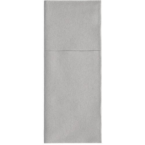 A Starpak 100 evőeszköztartók, Airlaid 40 cm x 48 cm evőeszköz hajtással, világosszürke, harmadokra hajtott téglalap alakú szalvéták felső hajtással – ideális elegáns asztaldekorációhoz vagy stílusos evőeszköztartóként.