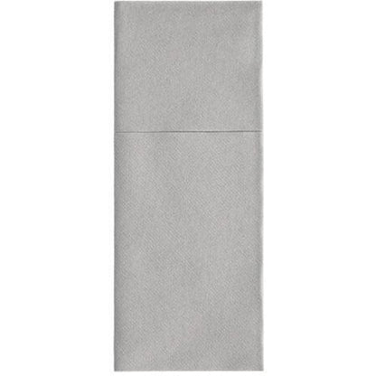 A Starpak 100 evőeszköztartók, Airlaid 40 cm x 48 cm evőeszköz hajtással, világosszürke, harmadokra hajtott téglalap alakú szalvéták felső hajtással – ideális elegáns asztaldekorációhoz vagy stílusos evőeszköztartóként.