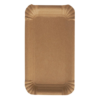 Ein rechteckiger, weißer, umweltfreundlicher PAPSTAR 250 Teller "pure" der PAPSTAR GmbH aus Frischfaserkarton mit leicht erhabenen, geriffelten Kanten, in der Ansicht von oben auf weißem Hintergrund.