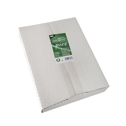 A PAPSTAR GmbH "pure" feliratú fehér kartondoboza 2.000 darab 22x16 cm-es pálmaviasz bevonatú tejszínhab fedőpapírt tartalmaz; fehér háttéren fényképezve.
