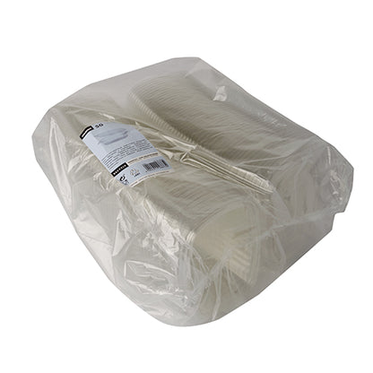 A Starpak 50 finomság- és salátástálak felhajtható fedéllel, R-PET átlátszó ovális, átlátszó, környezetbarát zacskóban érkeznek – tökéletesek a fenntartható finomság- és salátatálaláshoz.