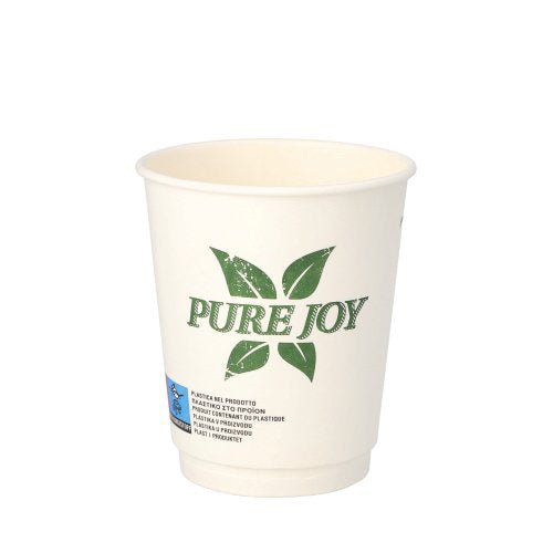 A PAPSTAR dupla falú ivópohár (8 cm, fehér) a PAPSTAR GmbH-tól az elülső oldalán "Tiszta öröm" és zöld levelek láthatók. Környezetbarát anyagból készült, és az alsó szélén egy kis kék és fekete felirat található. 20 darabos csomag.