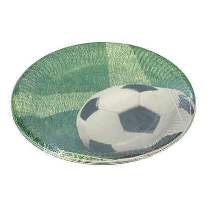 A PAPSTAR 10 darabos tányérkészlet, kerek papír Ø 23 cm a PAPSTAR GmbH-tól focis dizájnnal füvön, tökéletes partikra és eseményekre, átlátszó műanyag fóliába csomagolva.