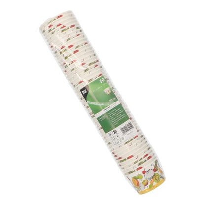 Egy 50 darabos PAPSTAR kerek papír fagylaltos kehely a PAPSTAR GmbH-tól fóliába csomagolva. Színes gyümölcs- és zöldségmotívumok az alsó szélén tökéletessé teszik őket desszertekhez, mint például fagylaltos kelyhek.