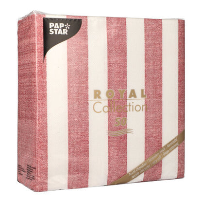 Eine Packung mit 50 PAPSTAR "ROYAL Collection" Servietten, bordeauxfarben, 1/4-Faltung, 40 x 40 cm, von PAPSTAR GmbH.