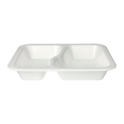 A Starpak 100 pecsételt tálcák, egy fehér laminált XPS tálca két külön rekesszel Starpaktól, téglalap alakúak és szemből egyszerű háttér előtt ábrázolva.