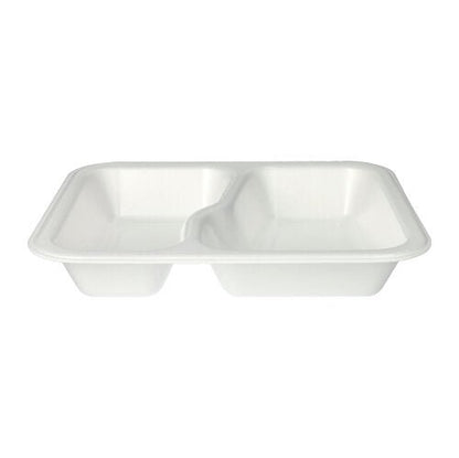 A Starpak 100 pecsételt tálcák, egy fehér laminált XPS tálca két külön rekesszel Starpaktól, téglalap alakúak és szemből egyszerű háttér előtt ábrázolva.