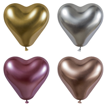 Die PAPSTAR 4 Luftballons groß von PAPSTAR GmbH sind metallisch glänzend in Gold, Silber, Violett und Roségold im Raster angeordnet – ideal für festliche Dekorationen bei jedem Anlass.