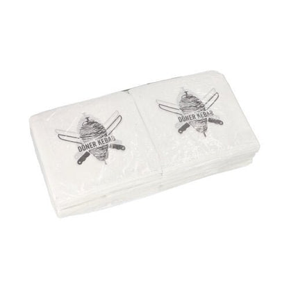 PAPSTAR Döner-Kebab-Tüten 16x16 cm, weiß, im Schrumpffolie-Pack (1000 Stück)-ideal für Imbissbetriebe; praktische Verpackung mit Döner-Spieß und "Döner Kebab" Motiv von PAPSTAR GmbH.