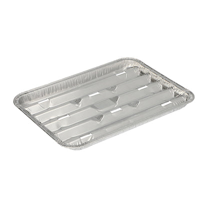 A Starpak 10 grillsütő tálca alu szögletes (1,4 x 16,3 x 22,7 cm, 10 darab) megemelt élekkel és lekerekített sarkokkal rendelkezik, és ideális eldobható grillsütő tálcaként. Kép fehér háttéren.