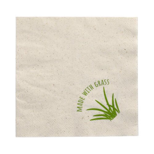 A PAPSTAR GmbH 2-rétegű szalvétái (33 x 33 cm, 1/8 hajtás) lenyűgöznek világosbézs színükkel barna pöttyökkel, zöld "MADE WITH GRASS" felirattal és egy fű szimbólummal – tökéletes egy stílusos asztaldekorációhoz. A csomag 250 szalvétát tartalmaz.