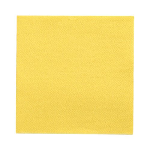 Egy PAPSTAR 20 szalvéta „DAILY Collection“ 1/4-hajtás (32x32 cm) szalvéta a PAPSTAR GmbH-tól, sárgában finom struktúramintával és egyenes szélekkel, laposan fehér alapon fekszik – tökéletes elegáns asztaldekorációhoz.