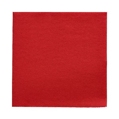 Egy piros, négyzet alakú PAPSTAR 50 szalvéta „DAILY Collection” szalvéta (32 x 32 cm, 1/4-hajtás) a PAPSTAR GmbH-tól enyhén texturált felülettel, fehér háttéren ábrázolva.