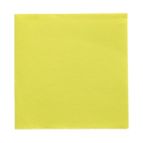 Ábrázolva van egy 50 szalvéta "DAILY Collection" 1/4-hajtású szalvéta (32x32 cm, sárga, négyzet alakú) a PAPSTAR GmbH-tól fehér alapon.